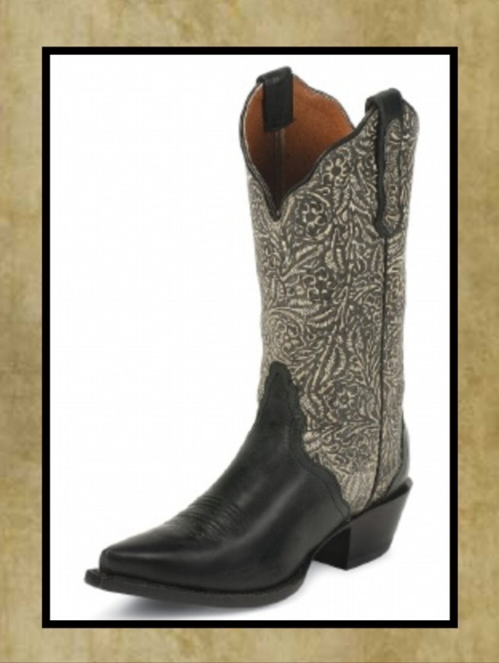 Nocona Black and Cream Embroidered Western Heel Boots